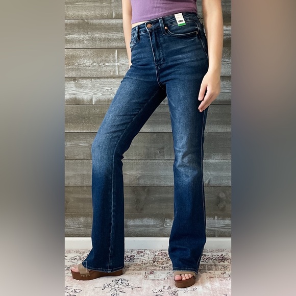 judy blue tummy control back pocket embroidered bootcut jeans long inseam 88786 - Picture 5 of 16